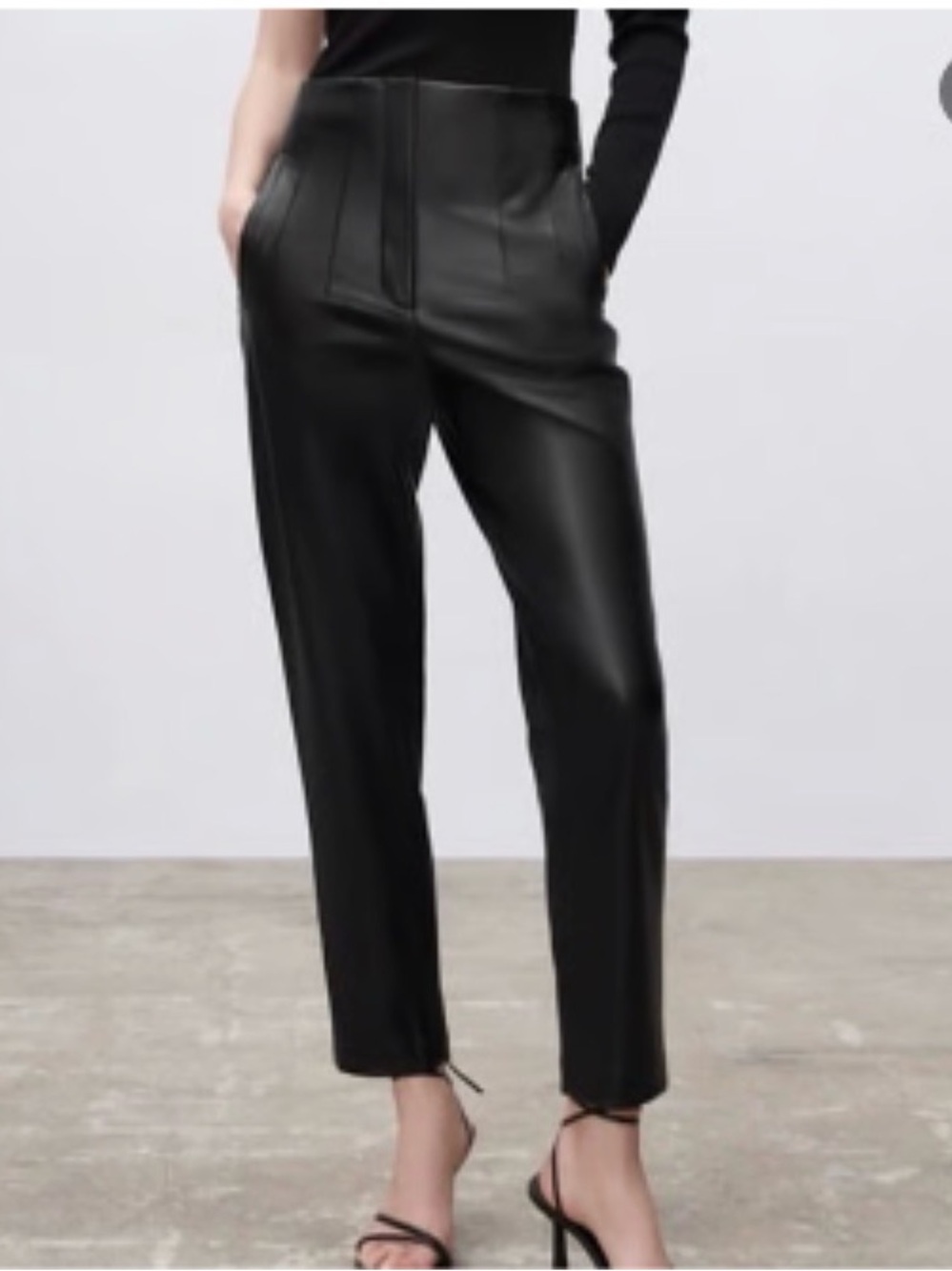 Zara Black Faux Leather Straight-Leg Pants
